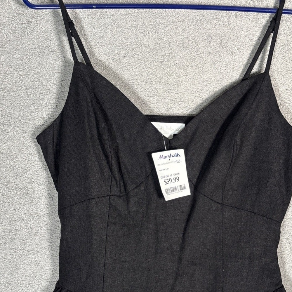 House of Harlow 1960 Black Linen Blend Midi Dress Smocked Back Small NWT - Picture 6 of 16